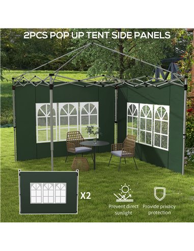 Outsunny Gazebo Side Panels, Sides Replacement with Window for 3x3(m) or 3x4m Pop Up Gazebo, 2 Pack, Green 84C-458V00GN