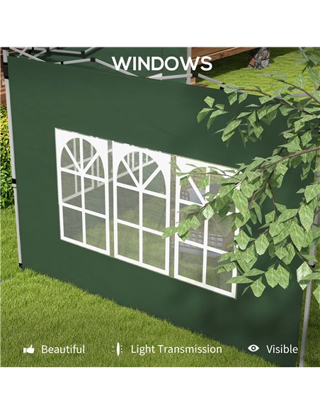 Outsunny Gazebo Side Panels, Sides Replacement with Window for 3x3(m) or 3x4m Pop Up Gazebo, 2 Pack, Green 84C-458V00GN - pic 52142 | FastDaddyshop