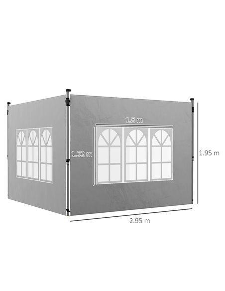 Outsunny Replacement Gazebo Side Panels with Windows, Compatible with 3x3(m) or 3x4m Pop Up Gazebos, 2 Pack, Grey 84C-458V00LG - pic 52148 | FastDaddyshop