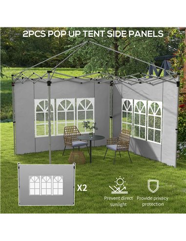 Outsunny Replacement Gazebo Side Panels with Windows, Compatible with 3x3(m) or 3x4m Pop Up Gazebos, 2 Pack, Grey 84C-458V00LG