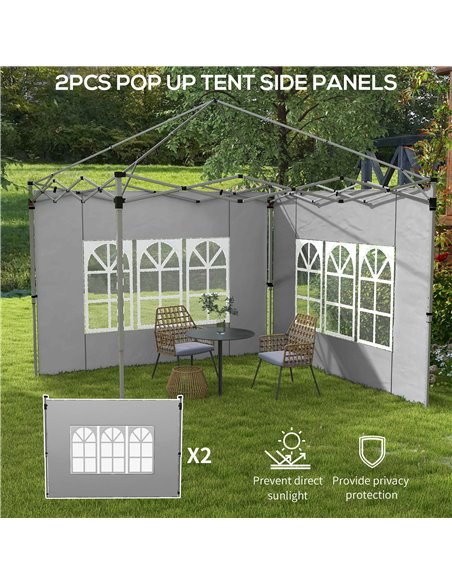 Outsunny Replacement Gazebo Side Panels with Windows, Compatible with 3x3(m) or 3x4m Pop Up Gazebos, 2 Pack, Grey 84C-458V00LG - pic 52149 | FastDaddyshop