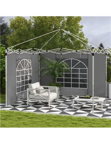Outsunny Gazebo Side Panels, 2 Pack Sides Replacement, for 3x3(m) or 3x6m Pop Up Gazebo, with Windows and Doors, Light Grey 84C-