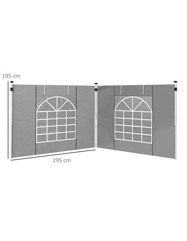Outsunny Gazebo Side Panels, 2 Pack Sides Replacement, for 3x3(m) or 3x6m Pop Up Gazebo, with Windows and Doors, Light Grey 84C-