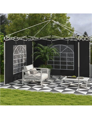 Outsunny Gazebo Side Panels, 2 Pack Sides Replacement, for 3x3(m) or 3x6m Pop Up Gazebo, with Windows and Doors, Black 84C-437V0