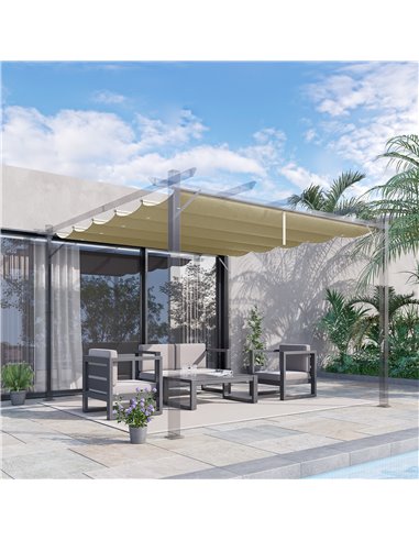 Outsunny Retractable Replacement Canopy for 3 x 3 (m) Pergola, Gazebo, Beige 84C-372V00BG