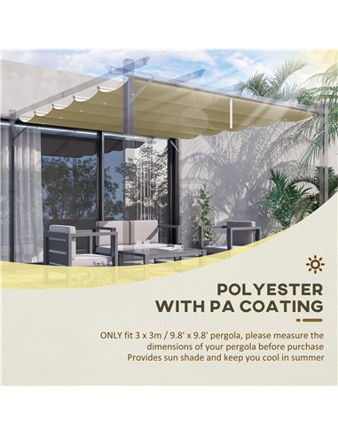 Outsunny Retractable Pergola Shade Cover, Replacement Canopy Fabric for 3 x 3 (m) Pergola, Gazebo Retractable Roof, Beige 84C-37