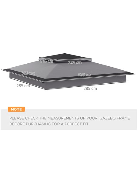 Outsunny Pop Up Gazebo Replacement Canopy, 2-Tier Roof for 3.25m x 3.25m Frame, UV30+ Protection, Grey 84C-465V00LG - pic 52220 | FastDaddyshop