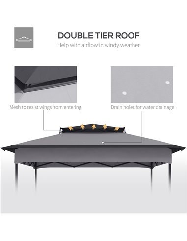 Outsunny Pop Up Gazebo Replacement Canopy, 2-Tier Roof for 3.25m x 3.25m Frame, UV30+ Protection, Grey 84C-465V00LG