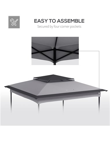 Outsunny Pop Up Gazebo Replacement Canopy, 2-Tier Roof for 3.25m x 3.25m Frame, UV30+ Protection, Grey 84C-465V00LG