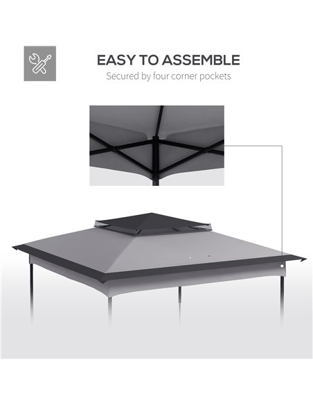 Outsunny Pop Up Gazebo Replacement Canopy, 2-Tier Roof for 3.25m x 3.25m Frame, UV30+ Protection, Grey 84C-465V00LG - pic 52223 | FastDaddyshop