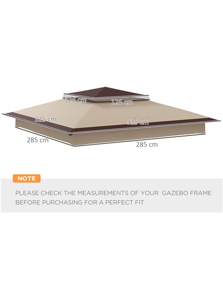 Outsunny Gazebo Replacement Cover, 2-Tier Roof for 3.25m x 3.25m Frame, UV Protection, Beige 84C-465V00BG - pic 52229 | FastDaddyshop