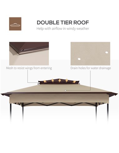 Outsunny Gazebo Replacement Cover, 2-Tier Roof for 3.25m x 3.25m Frame, UV Protection, Beige 84C-465V00BG