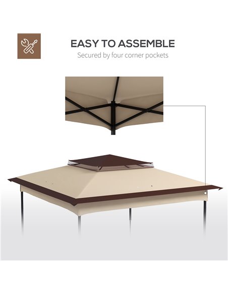 Outsunny Gazebo Replacement Cover, 2-Tier Roof for 3.25m x 3.25m Frame, UV Protection, Beige 84C-465V00BG - pic 52232 | FastDaddyshop