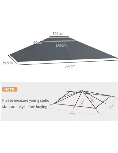 Outsunny Gazebo Canopy Replacement Cover 3 x 4m, Top Cover Only, Water-Resistant, Dark Grey 84C-487V00CG