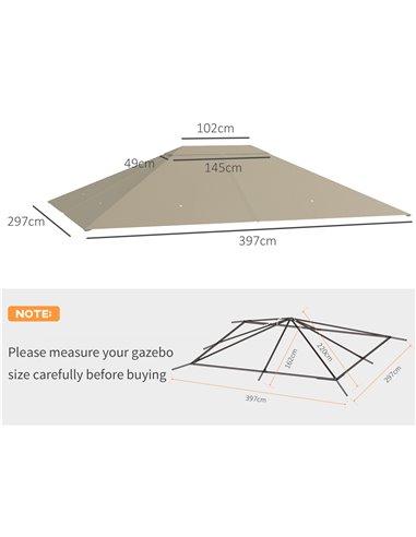 Outsunny 3 x 4m Gazebo Canopy Replacement Cover, Gazebo Roof Replacement (TOP COVER ONLY), Khaki 84C-487V00KK
