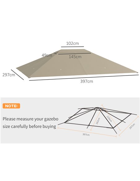 Outsunny 3 x 4m Gazebo Canopy Replacement Cover, Gazebo Roof Replacement (TOP COVER ONLY), Khaki 84C-487V00KK - pic 52247 | FastDaddyshop
