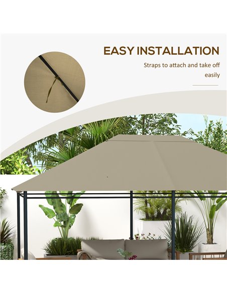 Outsunny 3 x 4m Gazebo Canopy Replacement Cover, Gazebo Roof Replacement (TOP COVER ONLY), Khaki 84C-487V00KK - pic 52250 | FastDaddyshop