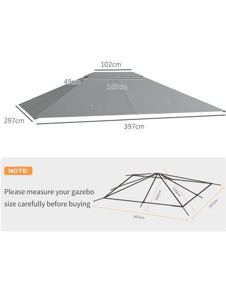 Outsunny 3 x 4m Gazebo Canopy Replacement Cover, Gazebo Roof Replacement (TOP COVER ONLY), Light Grey 84C-487V00LG - pic 52256 | FastDaddyshop