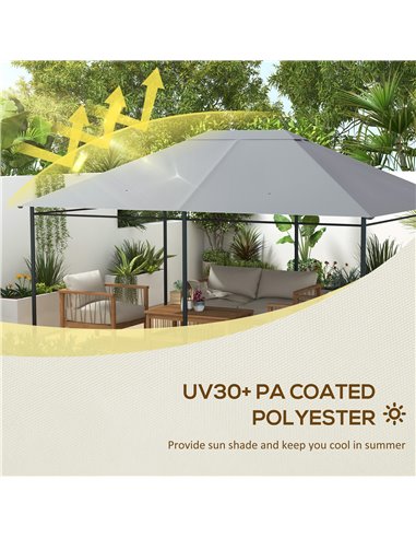 Outsunny 3 x 4m Gazebo Canopy Replacement Cover, Gazebo Roof Replacement (TOP COVER ONLY), Light Grey 84C-487V00LG