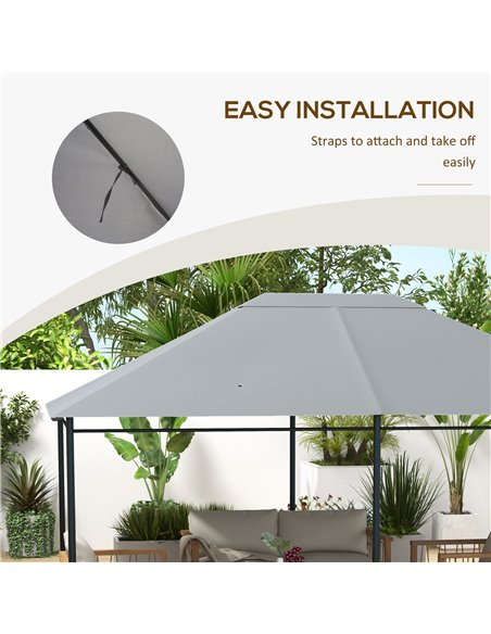 Outsunny 3 x 4m Gazebo Canopy Replacement Cover, Gazebo Roof Replacement (TOP COVER ONLY), Light Grey 84C-487V00LG - pic 52259 | FastDaddyshop