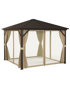 Outsunny 3 x 3 m Garden Gazebo with Netting and Curtains, Brown 84C-094V02BN