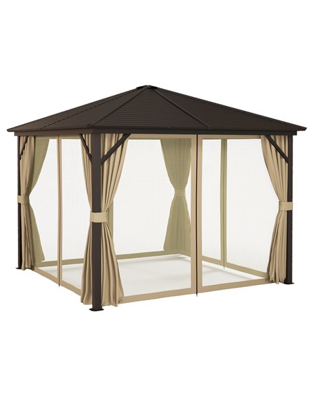Outsunny 3 x 3 m Garden Gazebo with Netting and Curtains, Brown 84C-094V02BN - pic 52263 | FastDaddyshop