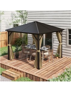 Outsunny 3 x 3 m Garden Gazebo with Netting and Curtains, Brown 84C-094V02BN 2