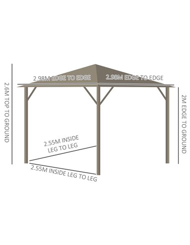 Outsunny 3 x 3 m Garden Gazebo with Netting and Curtains, Hard Top Gazebo Canopy Shelter w/ Metal Roof, Aluminium Frame, for Gar