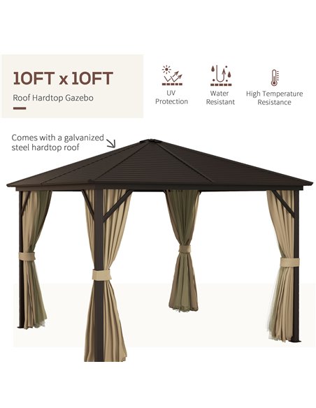 Outsunny 3 x 3 m Garden Gazebo with Netting and Curtains, Hard Top Gazebo Canopy Shelter w/ Metal Roof, Aluminium Frame, for Gar - pic 52267 | FastDaddyshop