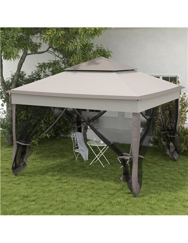 Outsunny 3 x 3(m) Pop Up Gazebo, Double-roof Garden Tent with Netting and Carry Bag, Party Event Shelter for Outdoor Patio, Ligh