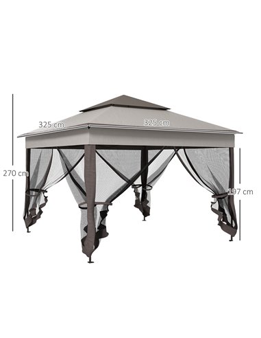 Outsunny 3 x 3(m) Pop Up Gazebo, Double-roof Garden Tent with Netting and Carry Bag, Party Event Shelter for Outdoor Patio, Ligh