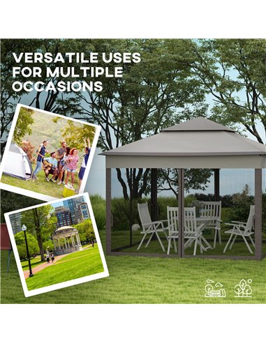 Outsunny 3 x 3(m) Pop Up Gazebo, Double-roof Garden Tent with Netting and Carry Bag, Party Event Shelter for Outdoor Patio, Ligh