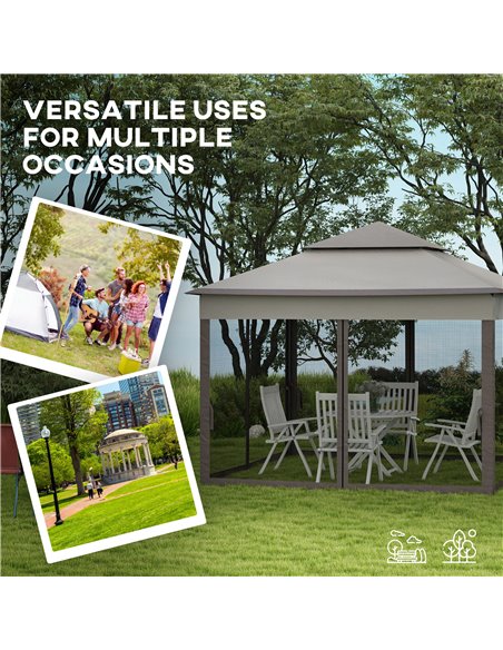 Outsunny 3 x 3(m) Pop Up Gazebo, Double-roof Garden Tent with Netting and Carry Bag, Party Event Shelter for Outdoor Patio, Ligh - pic 52275 | FastDaddyshop