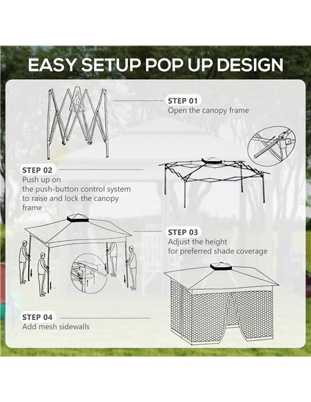 Outsunny 3 x 3(m) Pop Up Gazebo, Double-roof Garden Tent with Netting and Carry Bag, Party Event Shelter for Outdoor Patio, Ligh - pic 52276 | FastDaddyshop