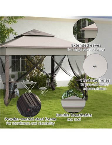 Outsunny 3 x 3(m) Pop Up Gazebo, Double-roof Garden Tent with Netting and Carry Bag, Party Event Shelter for Outdoor Patio, Ligh