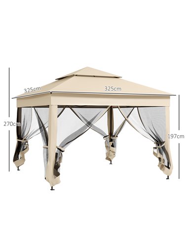 Outsunny 3 x 3(m) Pop Up Gazebo, Double-roof Garden Tent with Netting and Carry Bag, Party Event Shelter for Outdoor Patio, Crea