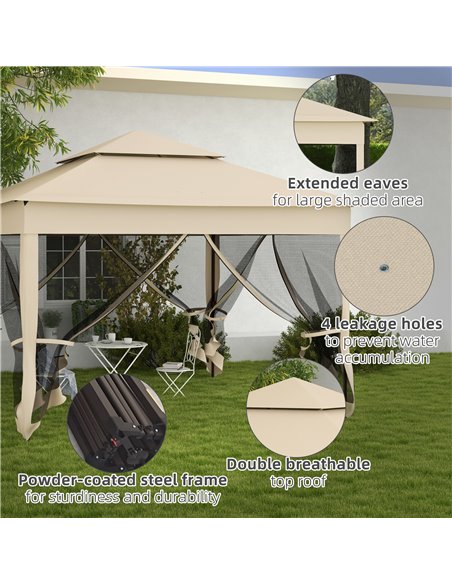 Outsunny 3 x 3(m) Pop Up Gazebo, Double-roof Garden Tent with Netting and Carry Bag, Party Event Shelter for Outdoor Patio, Crea - pic 52287 | FastDaddyshop