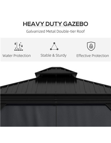 Outsunny 3 x 3.7m Outdoor Hardtop Gazebo Canopy Aluminum Frame with 2-Tier Roof & Mesh Netting Sidewalls for Patio, Dark Grey 84