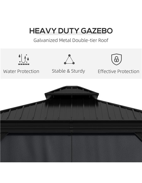 Outsunny 3 x 3.7m Outdoor Hardtop Gazebo Canopy Aluminum Frame with 2-Tier Roof & Mesh Netting Sidewalls for Patio, Dark Grey 84 - pic 52302 | FastDaddyshop