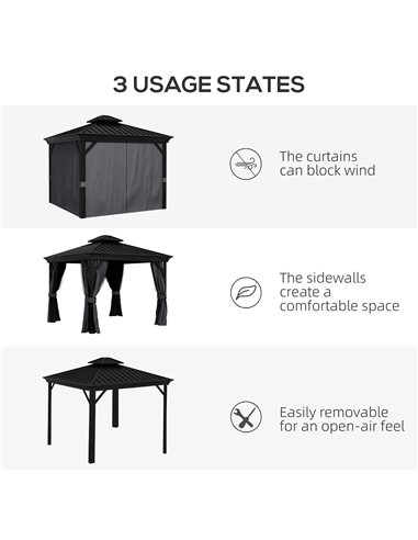 Outsunny 3 x 3.7m Outdoor Hardtop Gazebo Canopy Aluminum Frame with 2-Tier Roof & Mesh Netting Sidewalls for Patio, Dark Grey 84