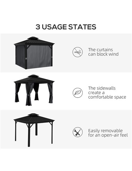 Outsunny 3 x 3.7m Outdoor Hardtop Gazebo Canopy Aluminum Frame with 2-Tier Roof & Mesh Netting Sidewalls for Patio, Dark Grey 84 - pic 52306 | FastDaddyshop