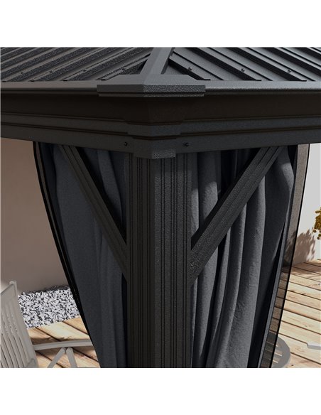 Outsunny 3 x 3.7m Outdoor Hardtop Gazebo Canopy Aluminum Frame with 2-Tier Roof & Mesh Netting Sidewalls for Patio, Dark Grey 84 - pic 52307 | FastDaddyshop
