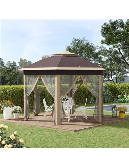 Outsunny Hexagon Pop Up Gazebo Outdoor Patio Gazebo Double Roof Instant Shelter with Netting, 3 x 4m, Khaki 84C-120MX - pic 52309 | FastDaddyshop