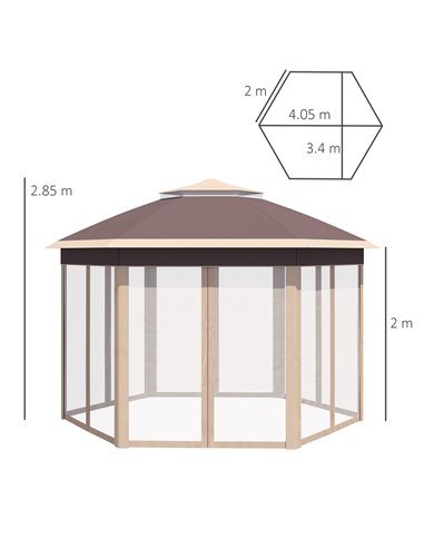 Outsunny Hexagon Pop Up Gazebo Outdoor Patio Gazebo Double Roof Instant Shelter with Netting, 3 x 4m, Khaki 84C-120MX