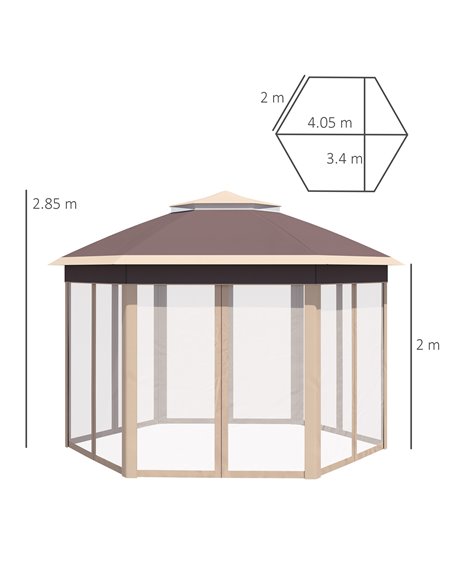 Outsunny Hexagon Pop Up Gazebo Outdoor Patio Gazebo Double Roof Instant Shelter with Netting, 3 x 4m, Khaki 84C-120MX - pic 52310 | FastDaddyshop