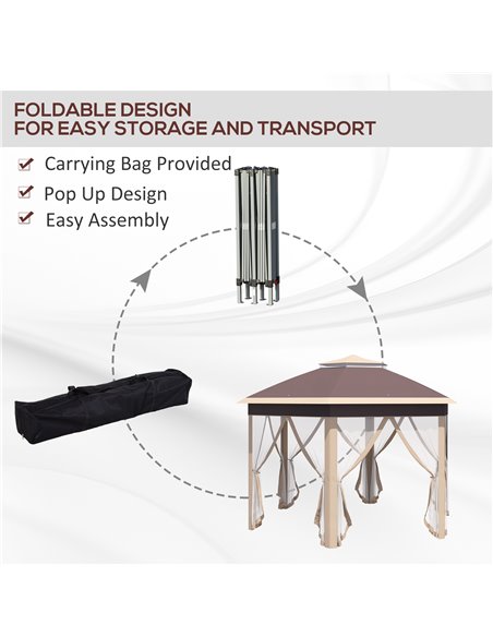 Outsunny Hexagon Pop Up Gazebo Outdoor Patio Gazebo Double Roof Instant Shelter with Netting, 3 x 4m, Khaki 84C-120MX - pic 52312 | FastDaddyshop