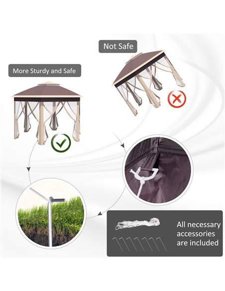Outsunny Hexagon Pop Up Gazebo Outdoor Patio Gazebo Double Roof Instant Shelter with Netting, 3 x 4m, Khaki 84C-120MX - pic 52313 | FastDaddyshop