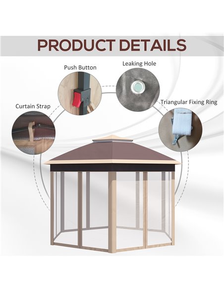 Outsunny Hexagon Pop Up Gazebo Outdoor Patio Gazebo Double Roof Instant Shelter with Netting, 3 x 4m, Khaki 84C-120MX - pic 52314 | FastDaddyshop