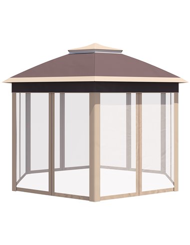 Outsunny Hexagon Pop Up Gazebo Outdoor Patio Gazebo Double Roof Instant Shelter with Netting, 3 x 4m, Khaki 84C-120MX