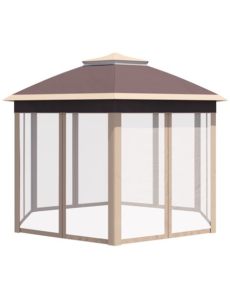 Outsunny Hexagon Pop Up Gazebo Outdoor Patio Gazebo Double Roof Instant Shelter with Netting, 3 x 4m, Khaki 84C-120MX - pic 52315 | FastDaddyshop